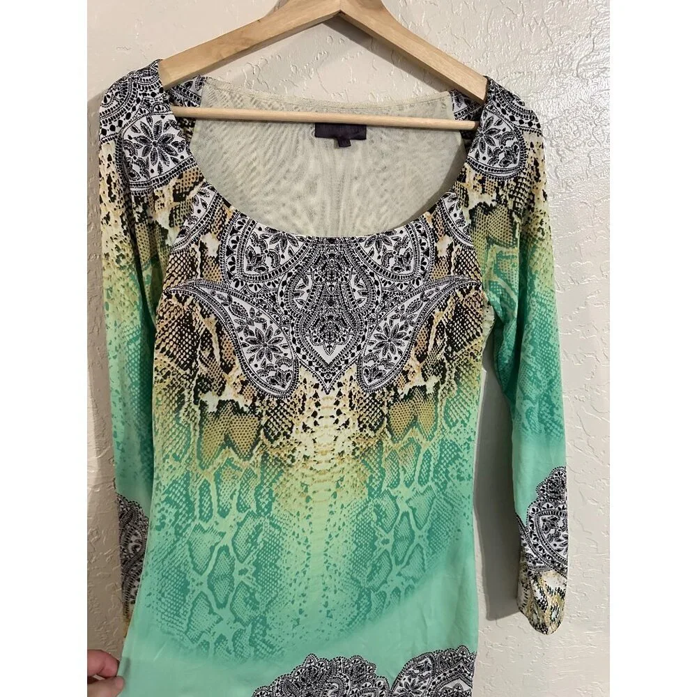 Y Hale Bob Long Sleeve Paisley Python Leopard Snake Print Mini Shift Dress - Picture 6 of 10